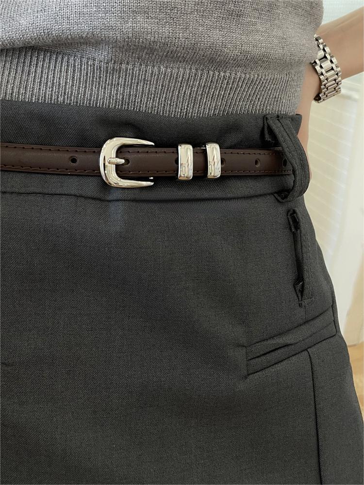 Women's Small Thin Simple Sier Buckle Eyelet Belts