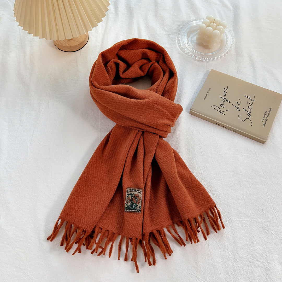 Women's Narrow Style Woolen Yarn Plain Solid Color Scarfs