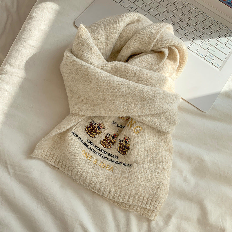 Women's Korean Wool Bear Soft Solid Color Scarfs