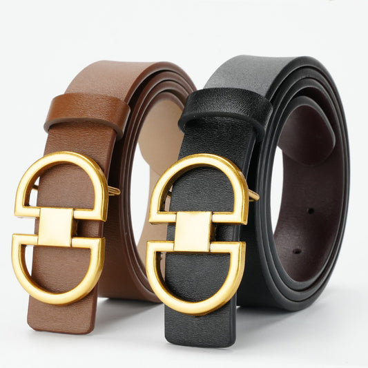 Women's Genuine Leather Smooth Buckle Thin Fashion Jeans Belts