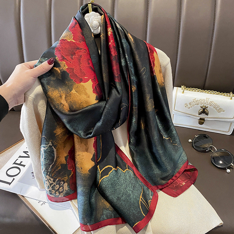 Women's Silk Outer Wear Artificial Fashion Flower Scarfs