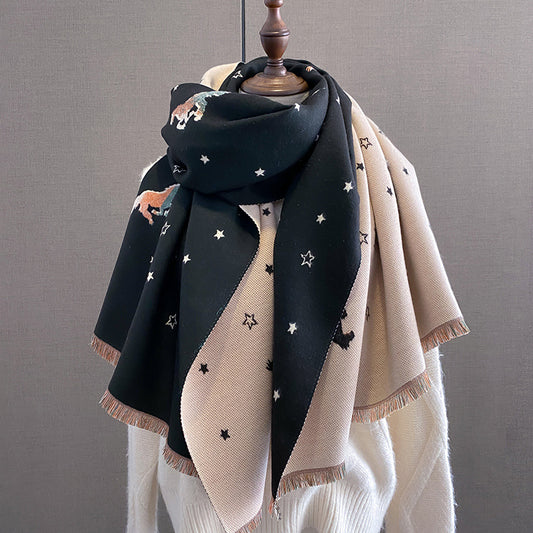 Women's Winter Pony Thickened Letter Shawl Outer Scarfs