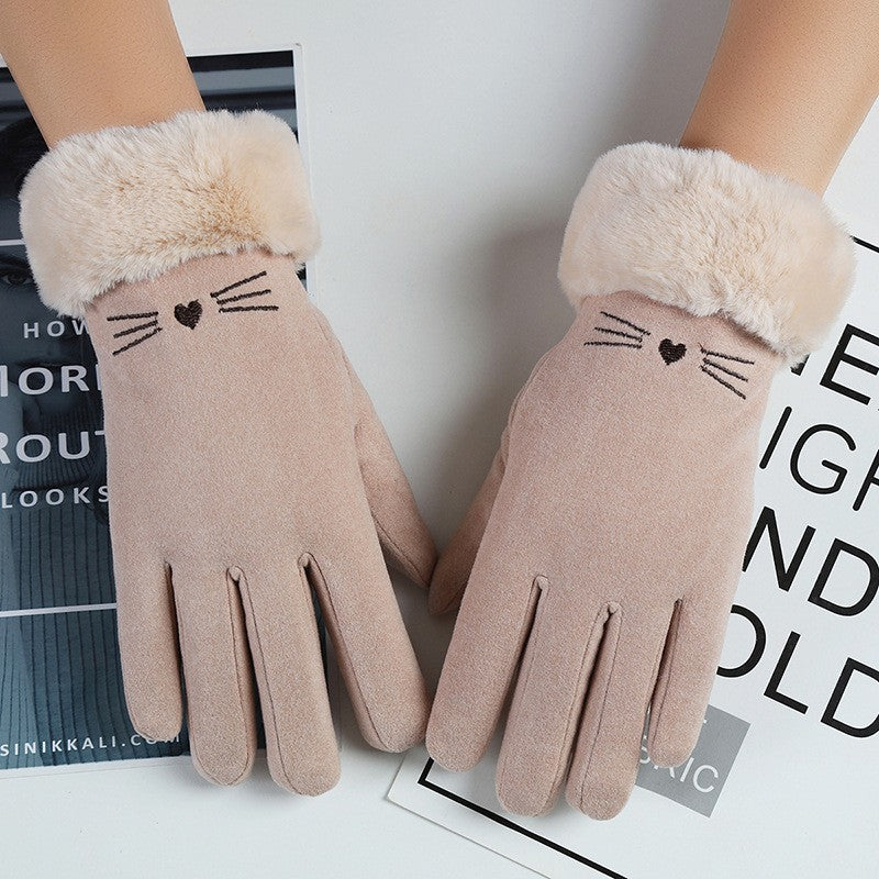 Women's Warm Fleece-lined Thick Windproof Driving Cute Gloves