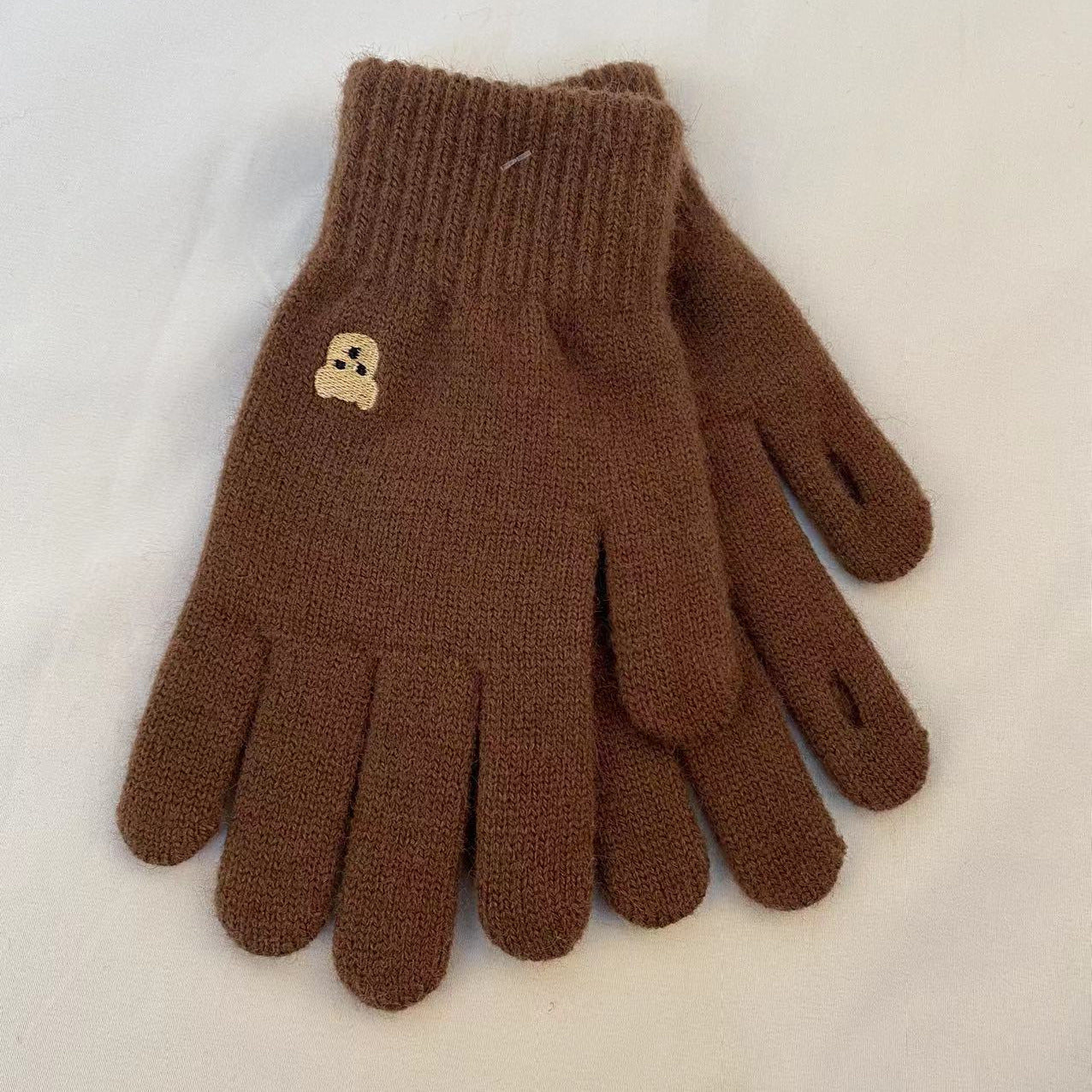 Screen Cute Solid Color Embroidery Split Finger Hole Leakage Gloves