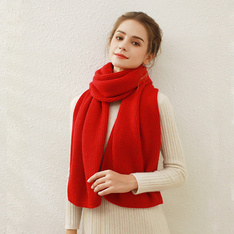 Women's Rib Knitted Winter Cashmere Warm Wool Scarfs