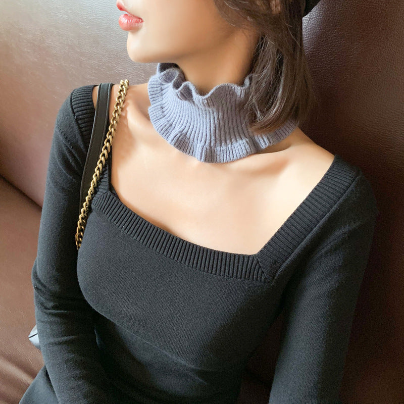 Women's Thin Knitted Closed Toe Pullover Wooden Ear Neck Scarfs