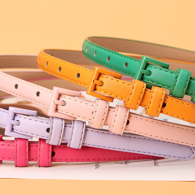 Women's Leather High-grade Candy Color Thin Decorative Belts