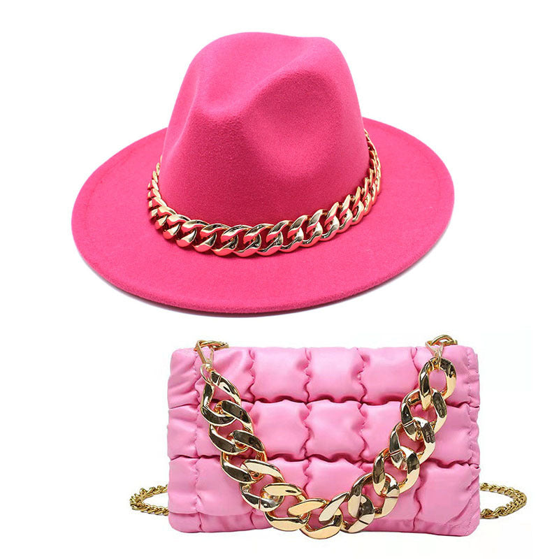 Men's Top Hat Golden Acrylic Chain Fedora Hats & Caps