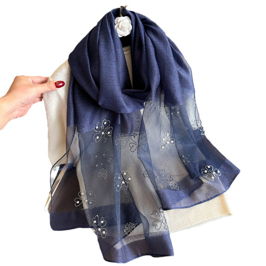 Women's Color Emulation Silk Hot Rhinestone Big Scarfs