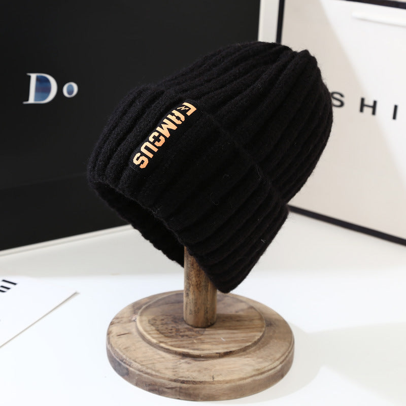 Women's Korean Fashion Long Logo Woolen Warm Hats & Caps