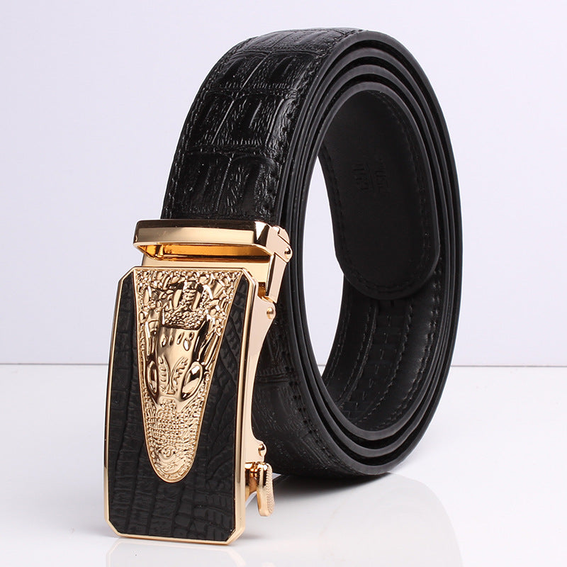 Men's Pattern Cowhide Leather Comfort Click Waist Belts