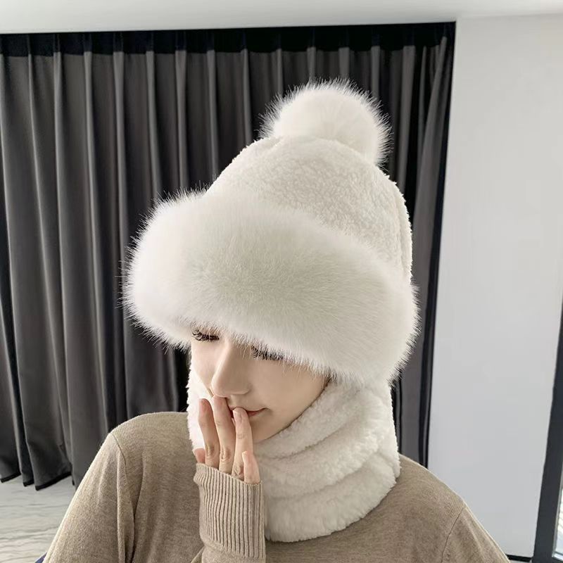 Women's Plush Thickened Cold Protection Hat Integrated Earflaps Hats & Caps