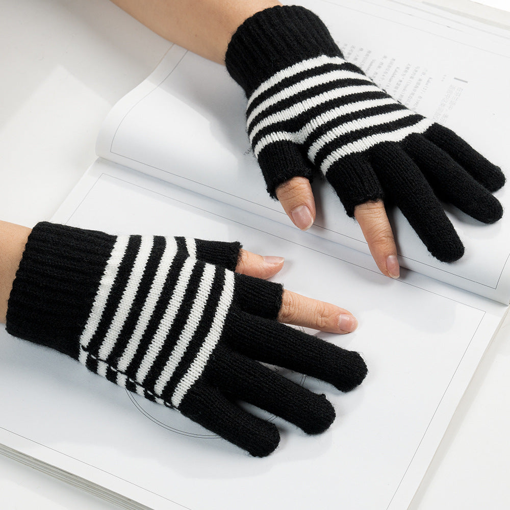 Women's & Men's Fingers Touch Screen Striped Knitted Knitting Gloves