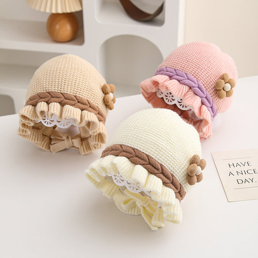 Hat Lace Earmuffs Knitted Woolen Warm Kids' Headwear