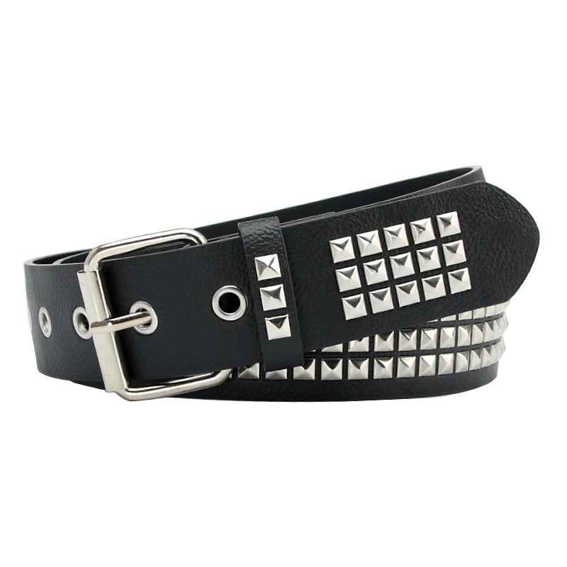 Women's & Men's Fashionable Retro Square Bead Pyramid Punk Belts