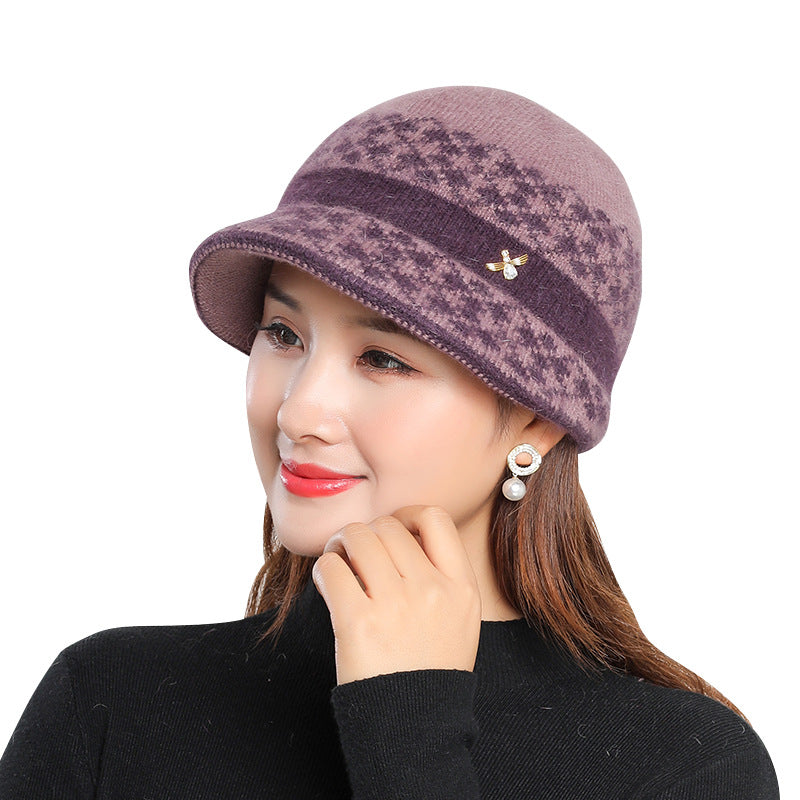 Women's Fleece-lined Small Bucket Mother-in-law Aunt Knitted Hats & Caps