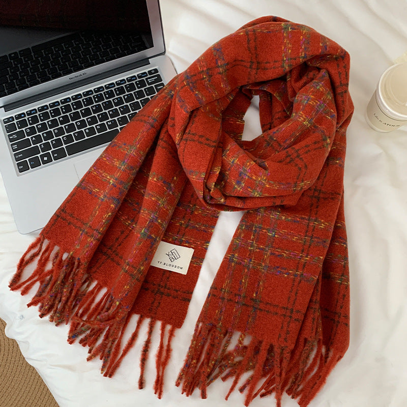 Women's Dopamine Wear Plaid Tassel Soft Glutinous Scarfs