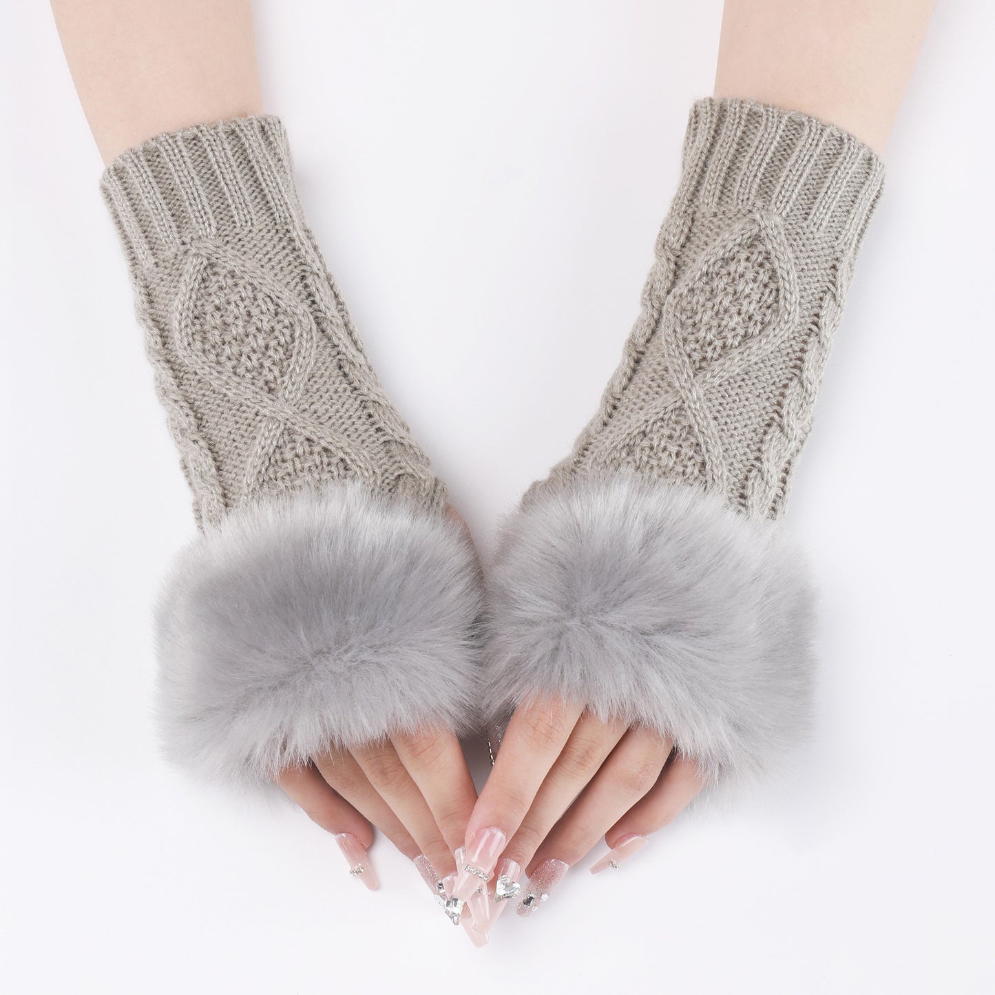 Women's Woolen Oversleeve Knitted Warm Open Finger Gloves