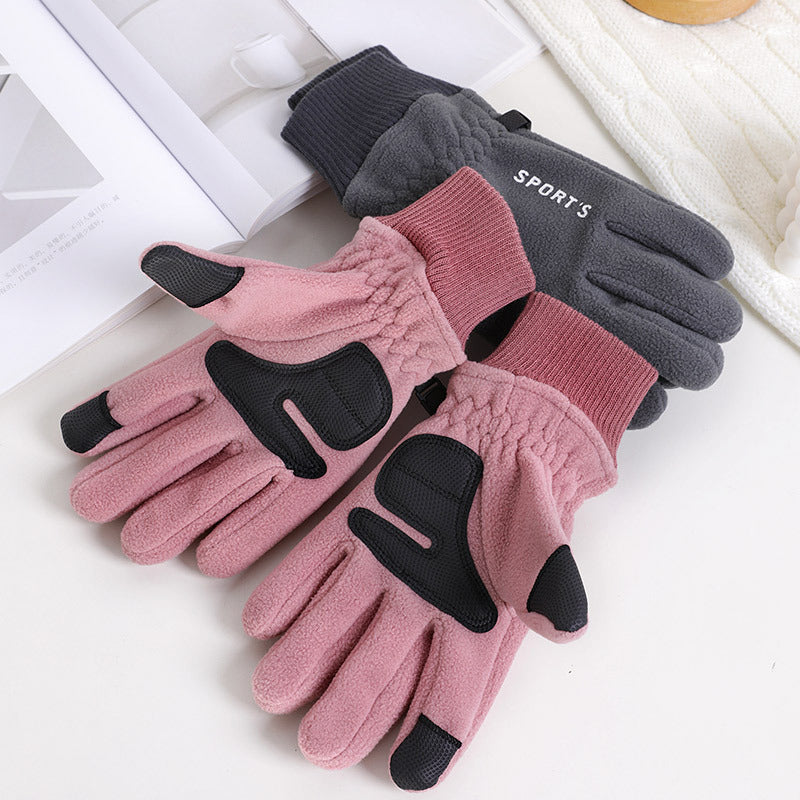 Women's & Men's Warm Riding Fleece-lined Thick Touch Screen Open Finger Motorcycle Gloves