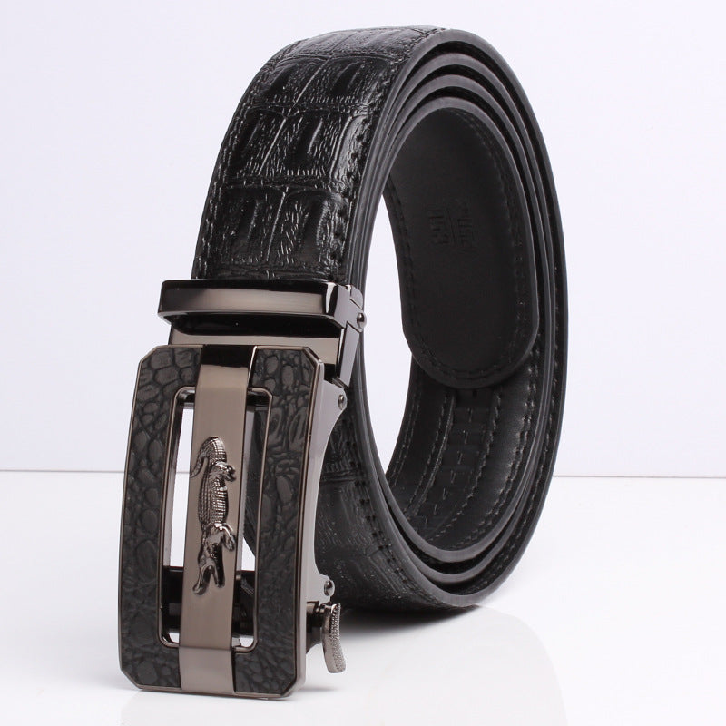 Men's Pattern Cowhide Leather Comfort Click Waist Belts