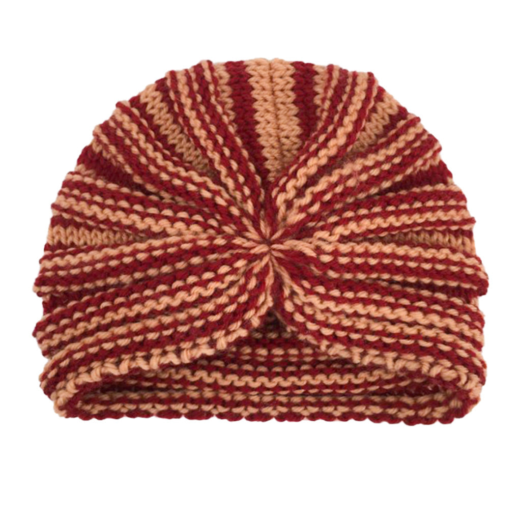 Children's Warm Knitted Hat Striped Wool Knotted Kids' Headwear