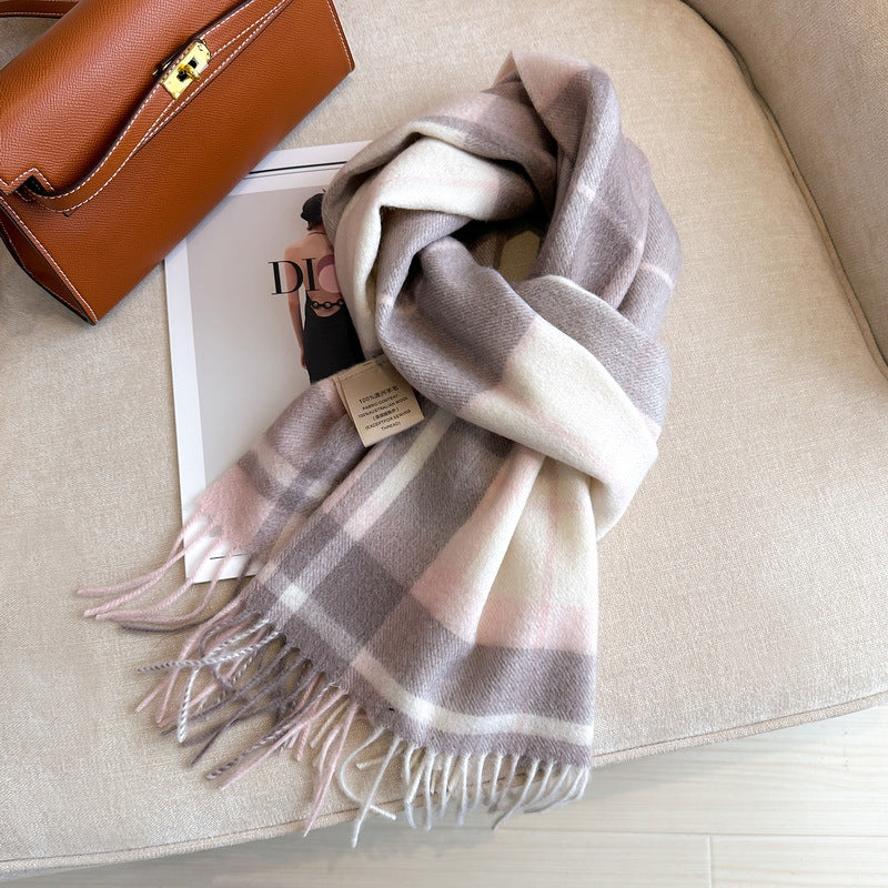 Women's Wool Woolen Plaid Winter Warm Scarfs