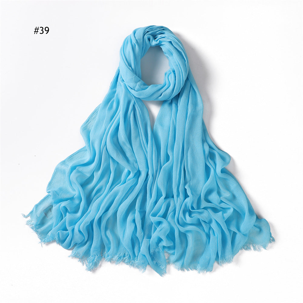 Women's Pleated Solid Color Rayon Split Breathable Scarfs