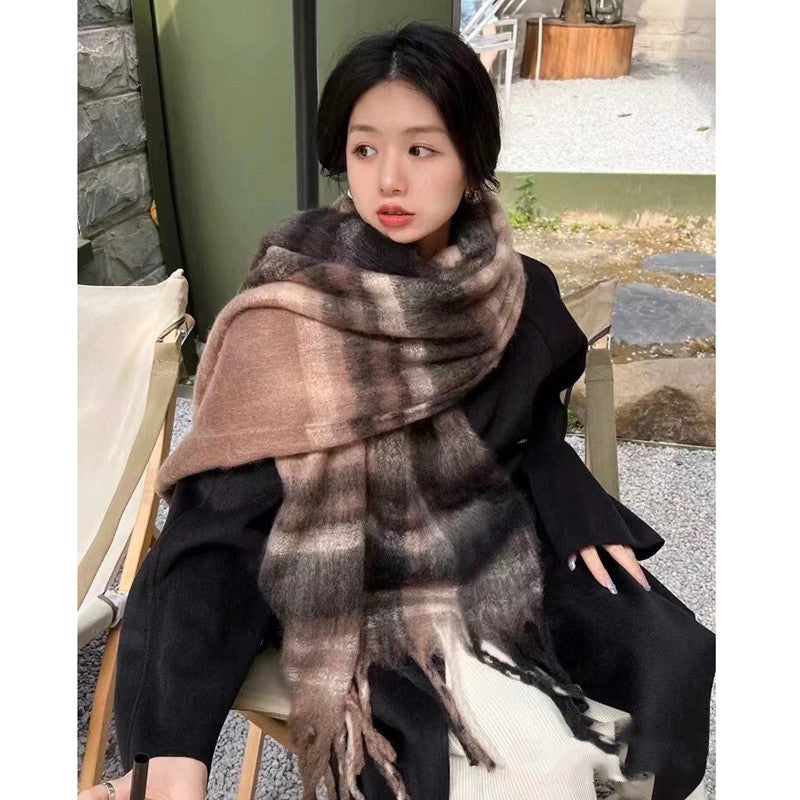 Women's Yu Winter Plaid Thickened Live Scarfs