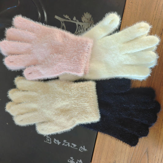 Women's Thick Warm Exposed Woven Touch Screen Woolen Gloves