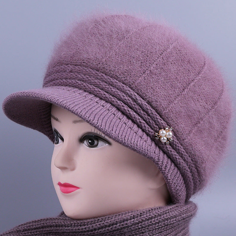 Women's Mom Hat Elders Grandma Fleece-lined Rabbit Fur Knitted Warm Hats & Caps