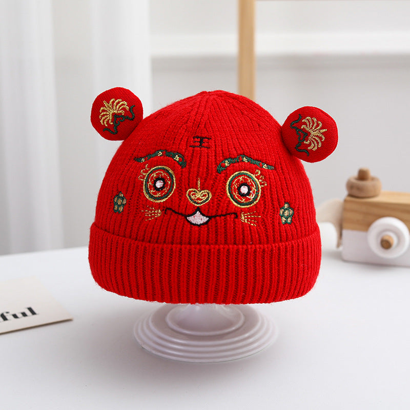 Hat Festive Chinese Red Warm Head Protection Kids' Headwear