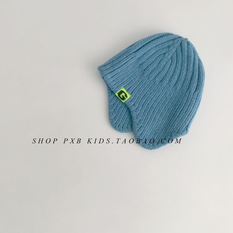 Woolen Boys Letters Sewed Label Earflaps Kids' Headwear