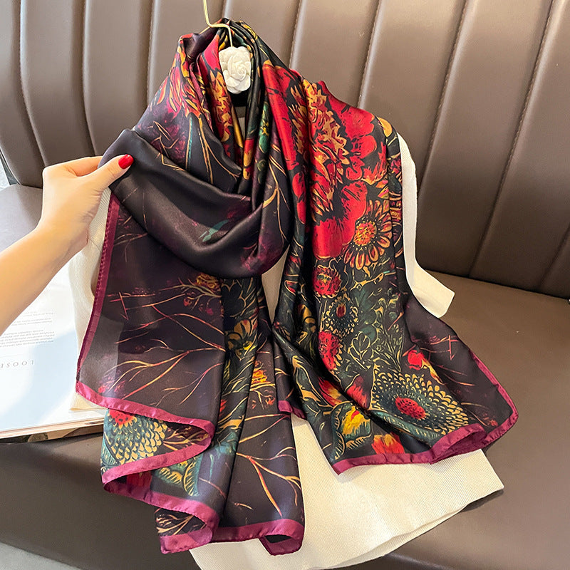 Women's Silk Outer Wear Artificial Fashion Flower Scarfs