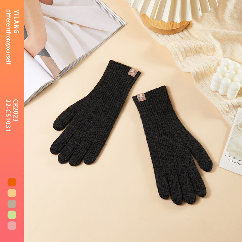 Women's Fleece-lined Thermal Knitting Touch Screen Gradient Color Korean Gloves