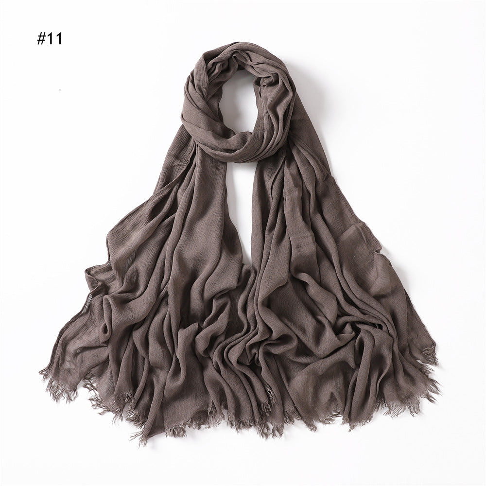 Women's Pleated Solid Color Rayon Split Breathable Scarfs