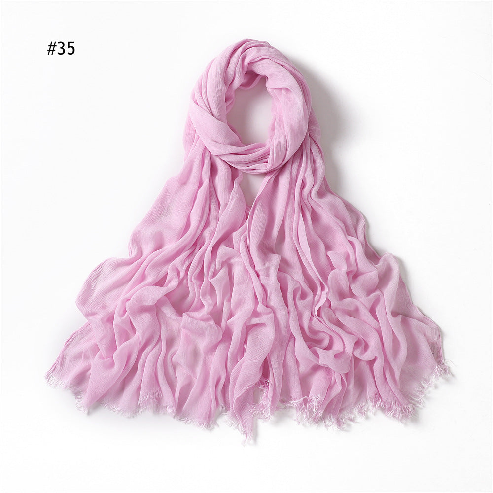 Women's Pleated Solid Color Rayon Split Breathable Scarfs