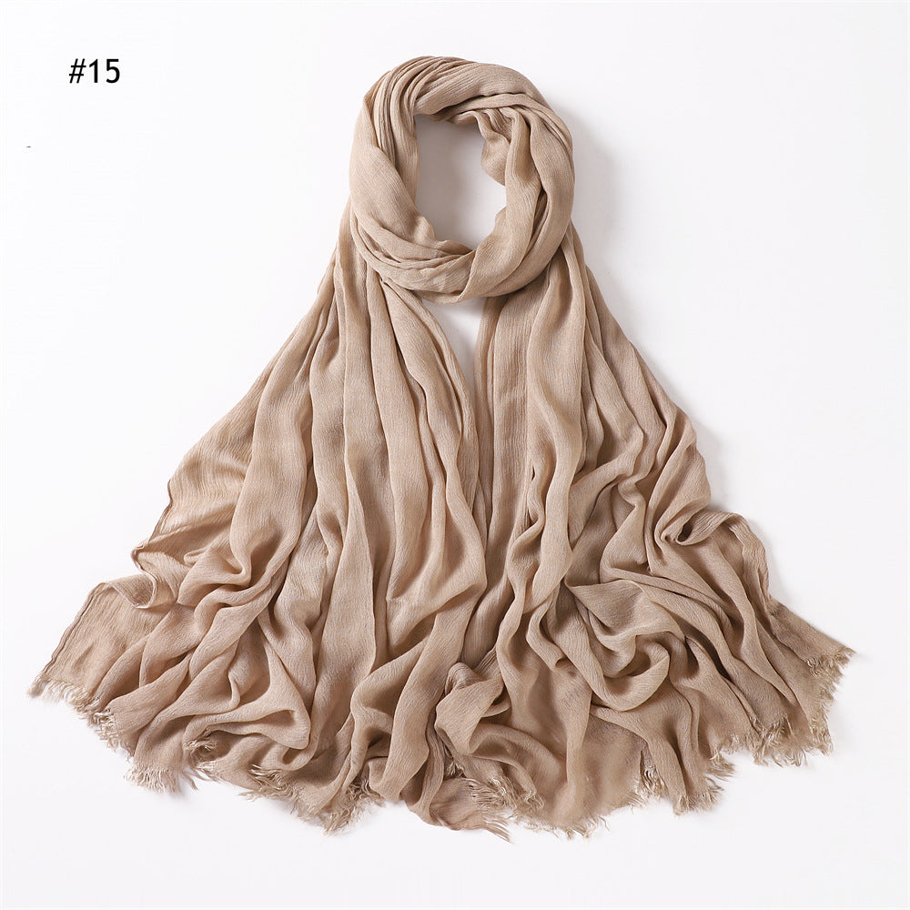 Women's Pleated Solid Color Rayon Split Breathable Scarfs