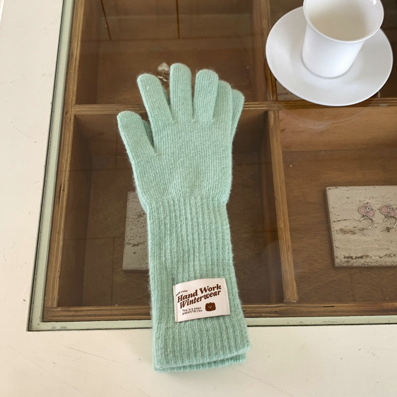 Women's Knitted Long Winter Five Finger Warm Gloves