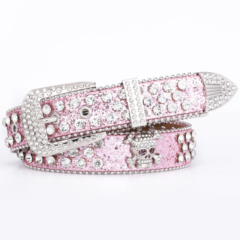 Women's Three-piece Rhinestone Inlaid Decorative Skull Personality Diamond Belts