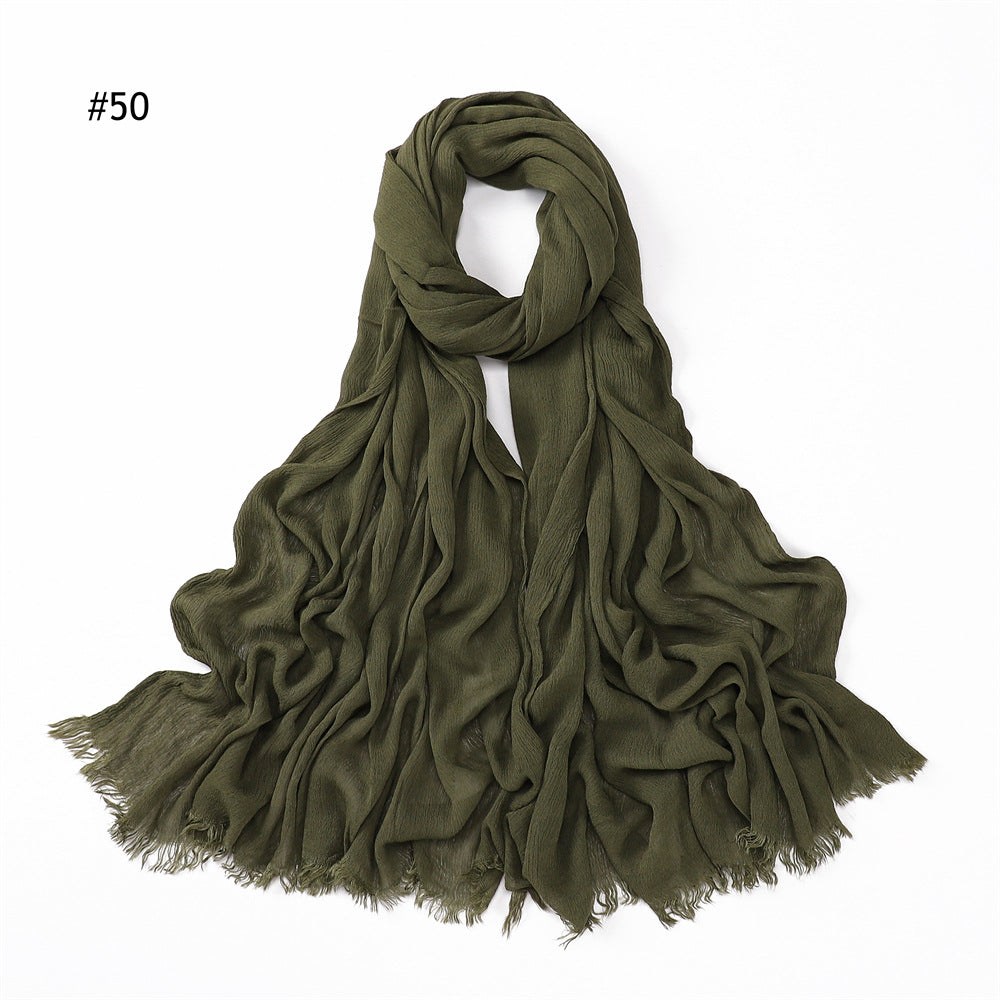 Women's Pleated Solid Color Rayon Split Breathable Scarfs