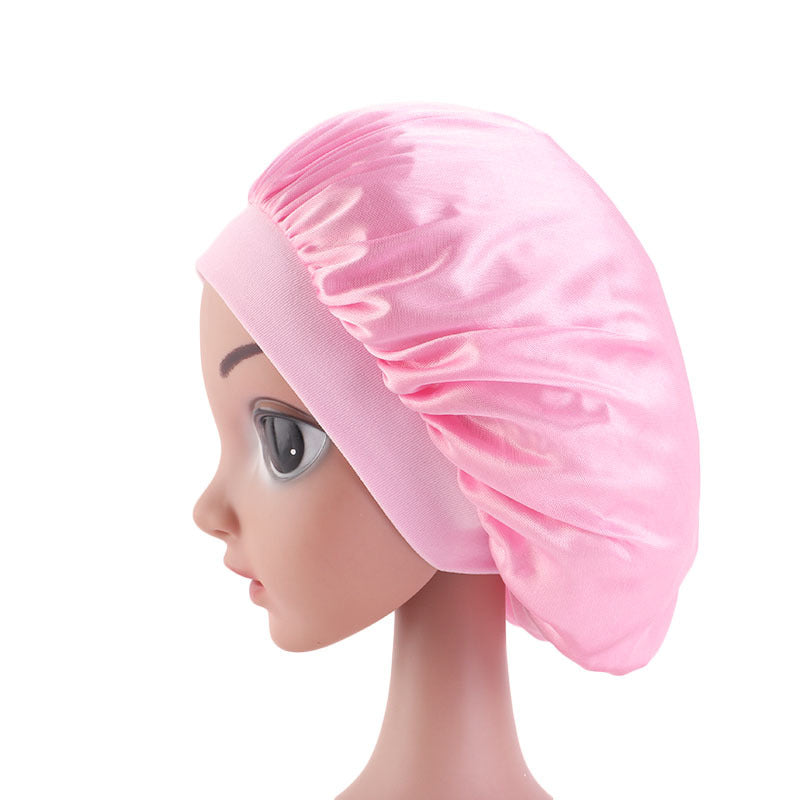 Children's Silk Nightcap Solid Color Elastic Shower Kids' Headwear