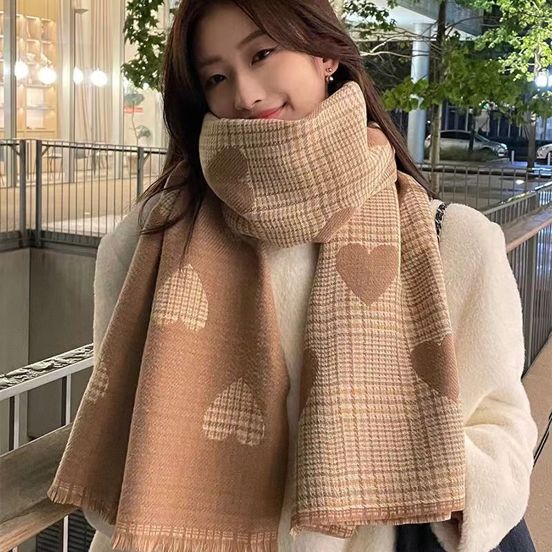 Women's Winter High-grade Double-sided Plaid Shawl Korean Scarfs