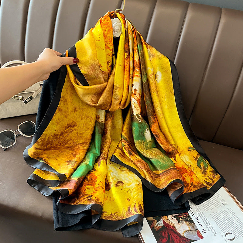 Women's Silk Outer Wear Artificial Fashion Flower Scarfs