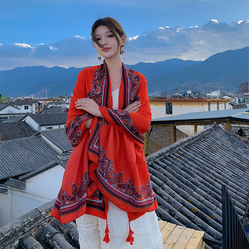 Ethnic Print Travel Outdoor Shawl Air-conditioned Scarfs