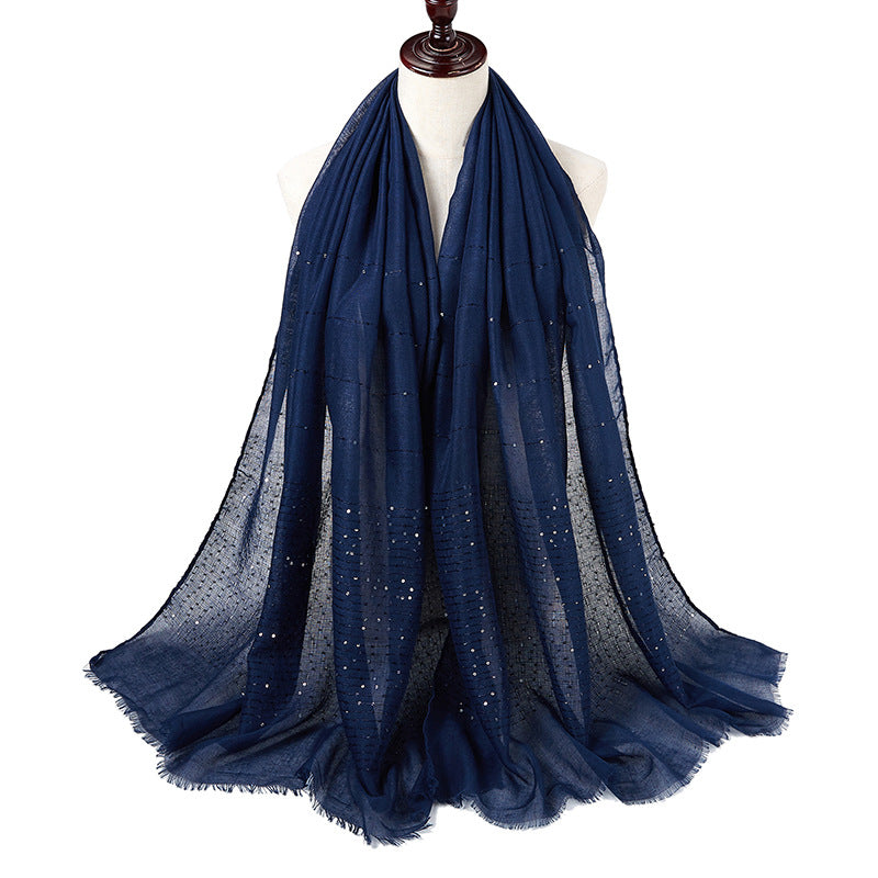 Cotton Linen Tassel Sequined Veil Malay Scarfs