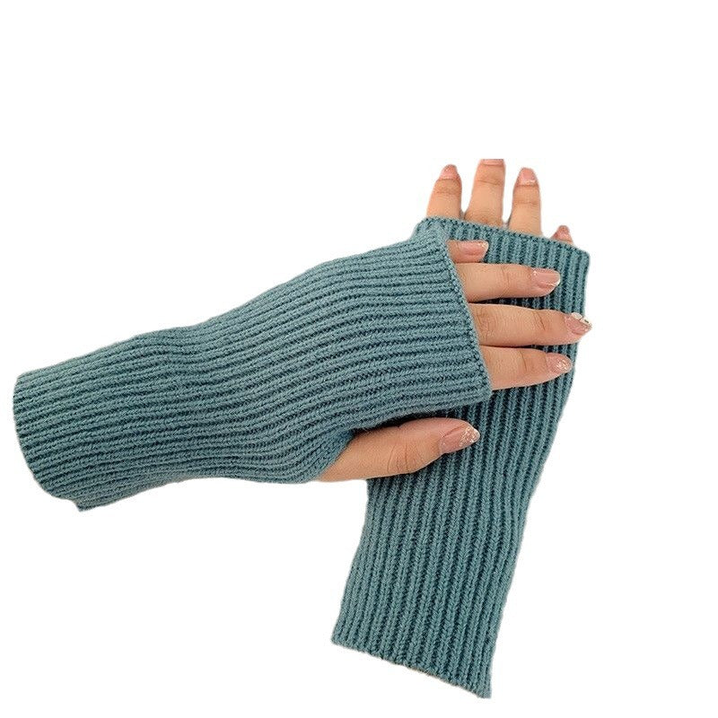 Female Plush Warm Fingerless Writing Knitted Exposed Sleeve Gloves