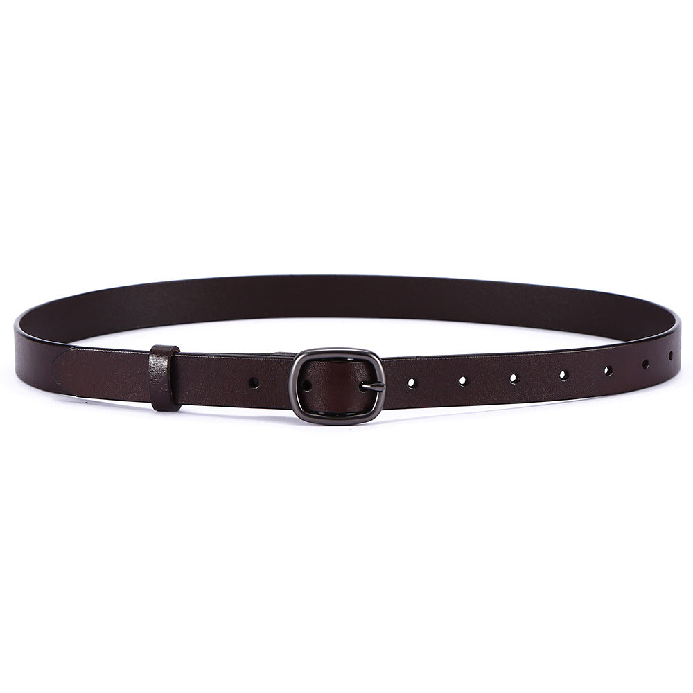 Women's Cowhide Retro Oval Black Buttons Female Belts