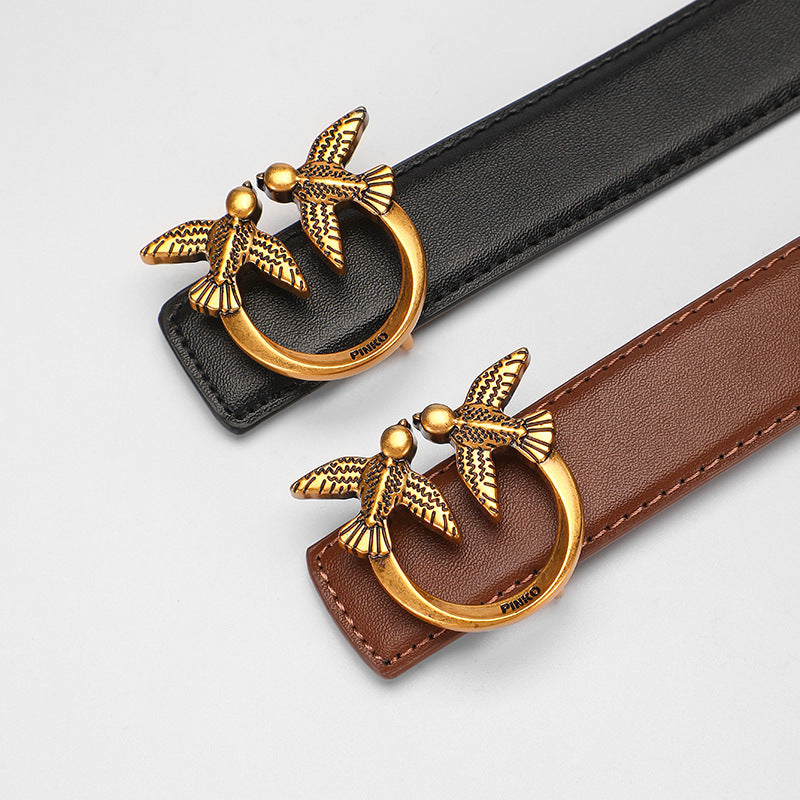 Women's Genuine Leather Bird Buckle Simple Female Swallow Belts