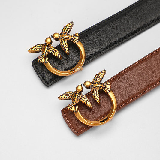 Women's Genuine Leather Bird Buckle Simple Female Swallow Belts