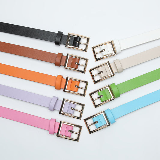 Women's Golden Square Buckle Candy Color Decoration Belts